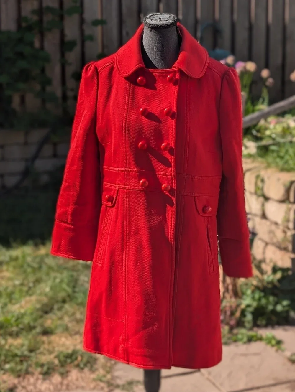 Marc Jacobs Women's Wool Blend Red Double Brested Long Peacoat Size Large